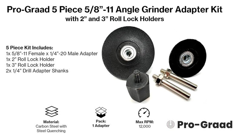 Pro-Grade 5 Piece 5/8-11 Angle Grinder Adapter Kit, with 2” & 3” Roll Lock Type R Quick Change Disc Pad Holder, 5 Pcs Adapter Kit for Angle Grinders with 5/8”-11 Thread - Image 2